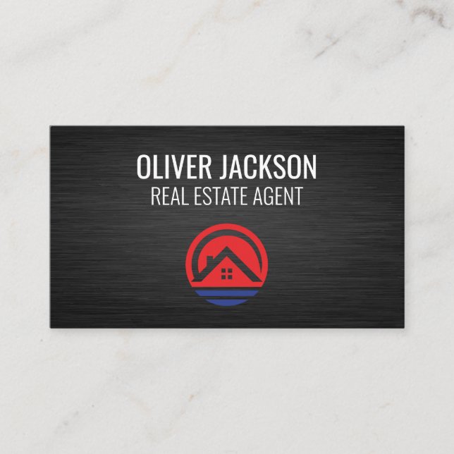 Tarjeta De Visita Icono de propiedad inmobiliaria | Sleek Black Meta (Anverso)