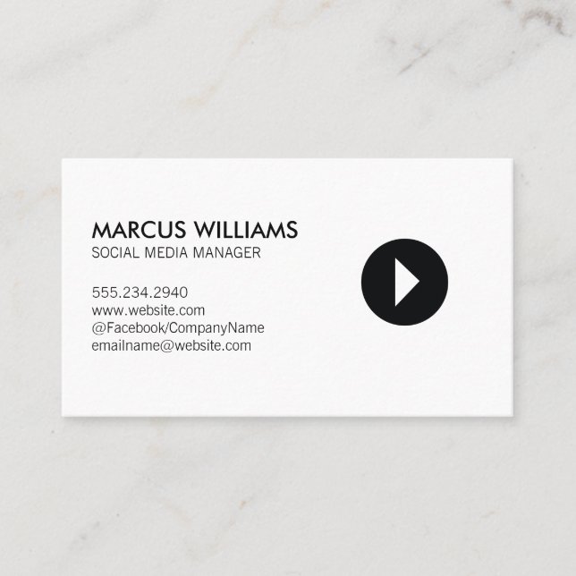Tarjeta De Visita Icono de Reproducción de Social Media Manager (Anverso)