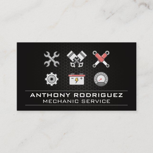 Tarjeta De Visita Icono de servicios automáticos | Reparación del co (Anverso)