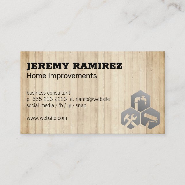 Tarjeta De Visita Icono de Servicios de inicio | Paneles de madera (Anverso)