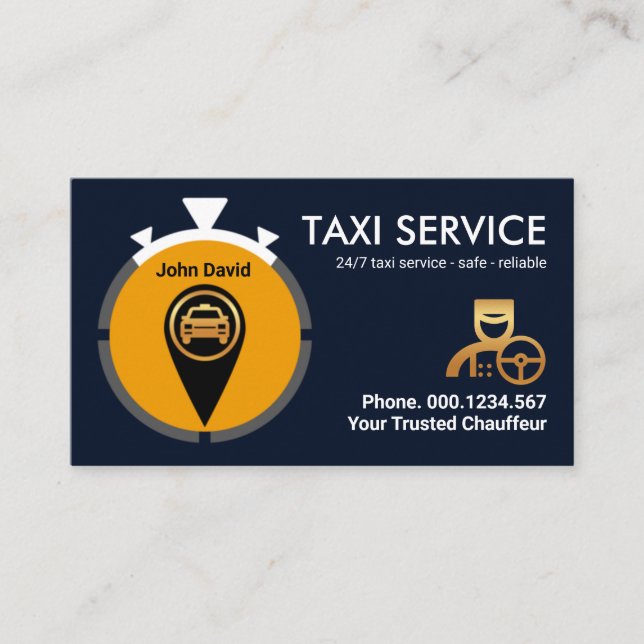 Tarjeta De Visita Icono de ubicación de Stopwatch creativo Taxi (Anverso)