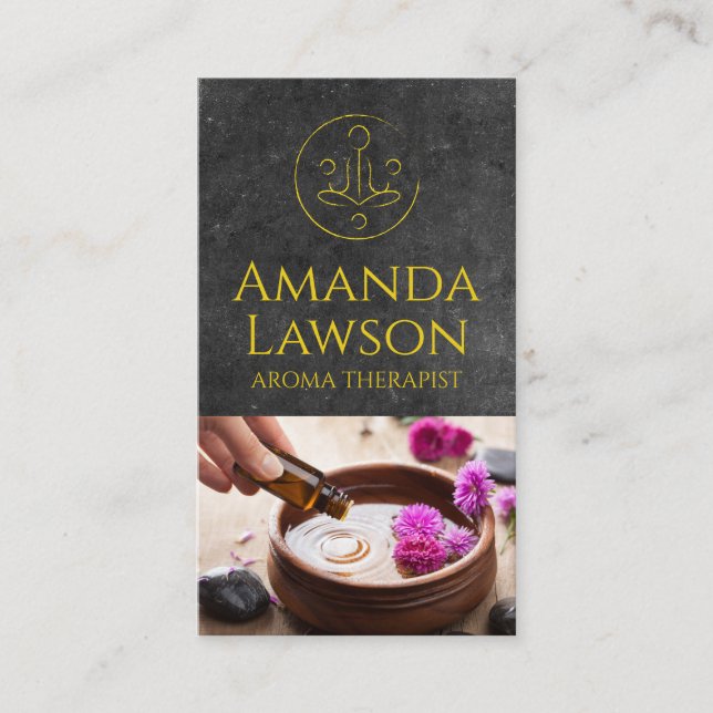 Tarjeta De Visita Icono de yoga | Fondo de la tabla | Aroma Oils (Anverso)