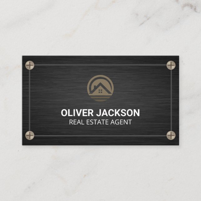 Tarjeta De Visita Icono del hogar inmobiliario | Metálico negro y to (Anverso)