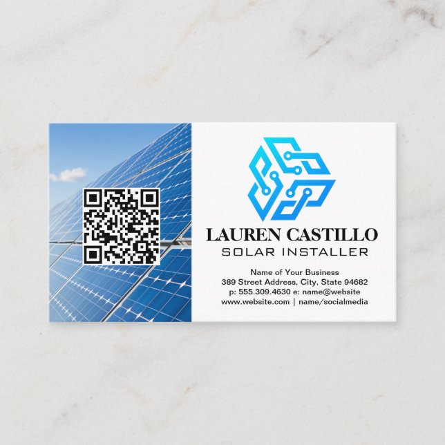 Tarjeta De Visita Icono del logotipo técnico moderno | Paneles solar (Anverso)