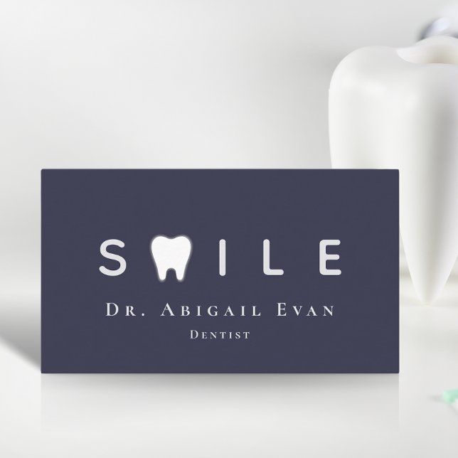 Tarjeta De Visita Ícono dental moderno Navy profesional Dentista azu (Modern Tooth Icon Professional Navy Blue Dentist Business Card)