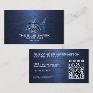 Tarjeta De Visita Icono Social Código Qr Barbería Tiburón Azul Moder