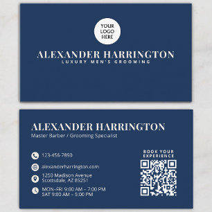 Tarjeta De Visita Icono Social de Código Qr de Marfil Azul Barbería