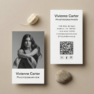 Tarjeta De Visita Icono Social Moderno de Código QR Blanco y Negro F