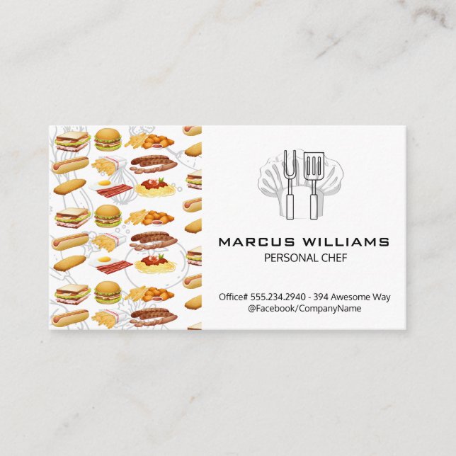 Tarjeta De Visita Iconos alimentarios | Gorra del chef y herramienta (Anverso)