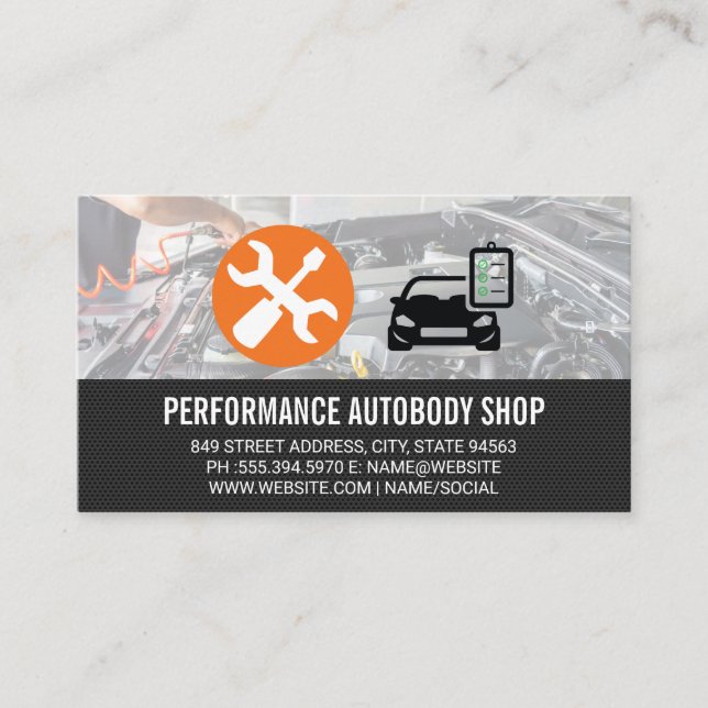Tarjeta De Visita Iconos automotores | Motor de fijación mecánico (Anverso)