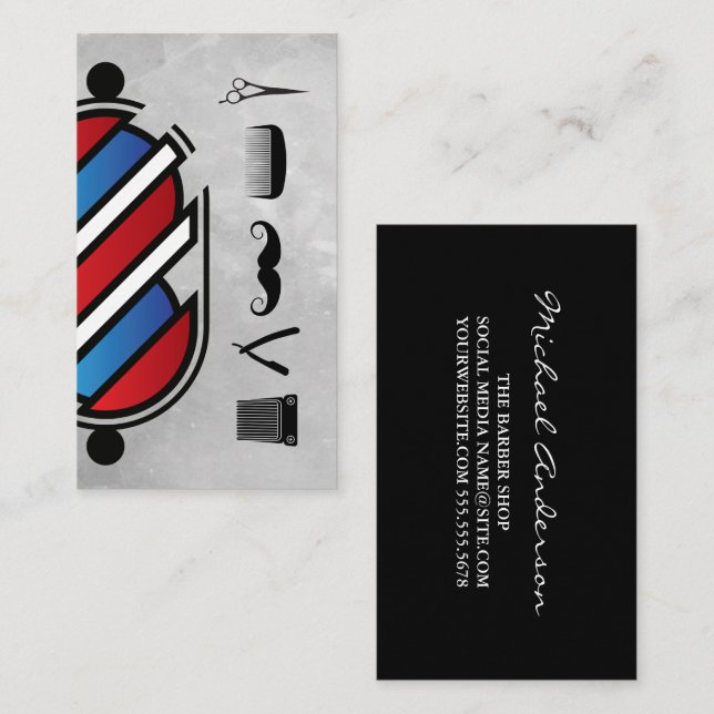 Tarjeta De Visita Iconos de Barber Shop | Barber Polo (Anverso / Reverso)