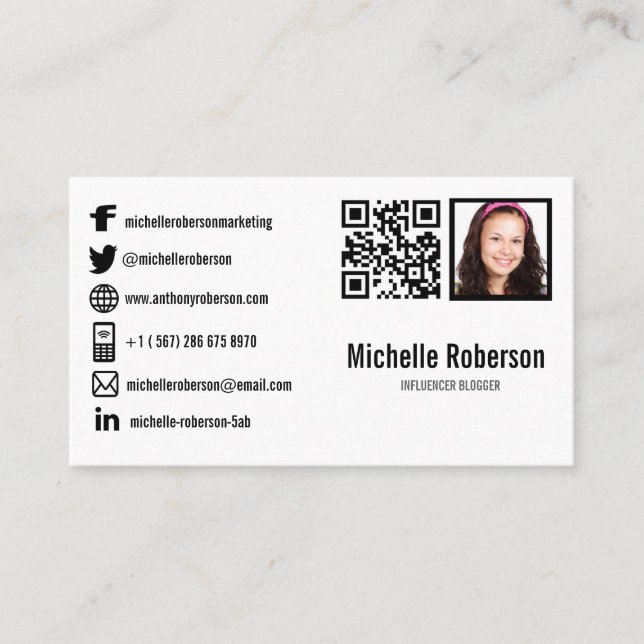 Tarjeta De Visita Iconos de código QR foto y medios sociales (Anverso)