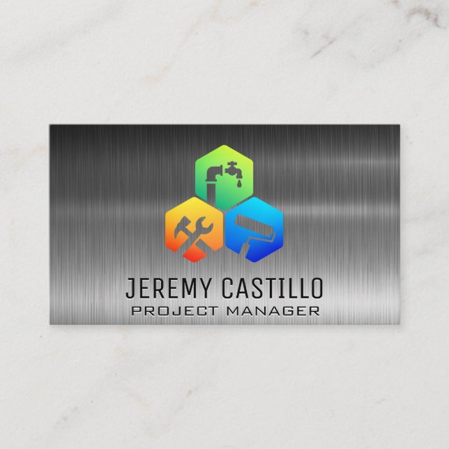 Tarjeta De Visita Iconos de construcción de reparación de viviendas  (Anverso)