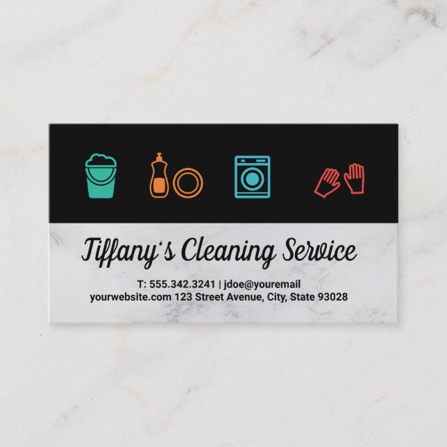 Tarjeta De Visita Iconos de equipo de servicio de limpieza (Anverso)