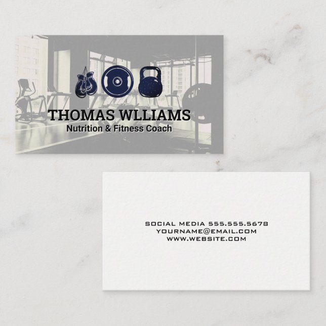 Tarjeta De Visita Iconos de fitness | Gym Background Business Card (Anverso / Reverso)