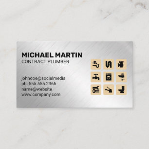 Tarjeta De Visita Iconos de fontanería   Fondo metálico de aluminio