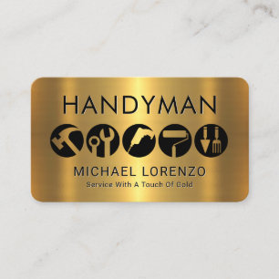 Tarjeta De Visita Iconos de herramientas de hombre habil en dorado