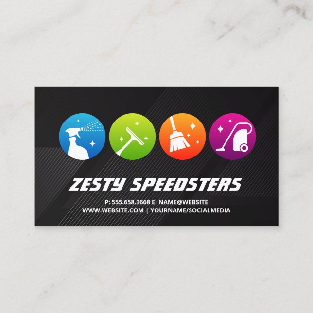 Tarjeta De Visita Iconos de herramientas de limpieza | Servicios par (Anverso)