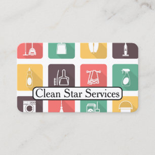 Tarjeta De Visita Iconos de limpieza   Baldosas de baño   Asistenta