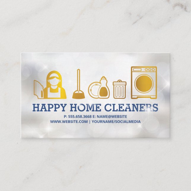 Tarjeta De Visita Iconos de limpieza de casas | Paracaídas (Anverso)