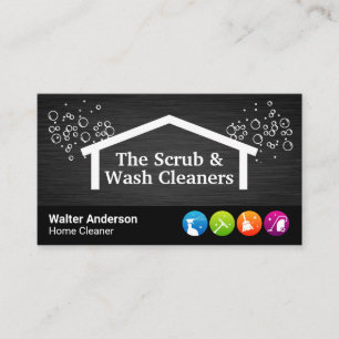 Tarjeta De Visita Iconos de limpieza de casas   Soap Bubbles   Maid