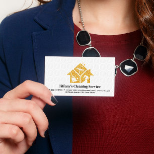 Tarjeta De Visita Iconos de limpieza de Purpurinas dorados   Servici