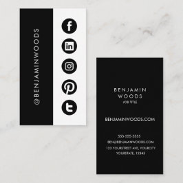 Tarjeta De Visita Iconos de medios sociales blanco negro moderno min