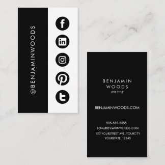 Tarjeta De Visita Iconos de medios sociales blanco negro moderno min