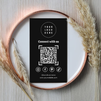 Tarjeta De Visita Iconos de medios sociales Código QR Negro