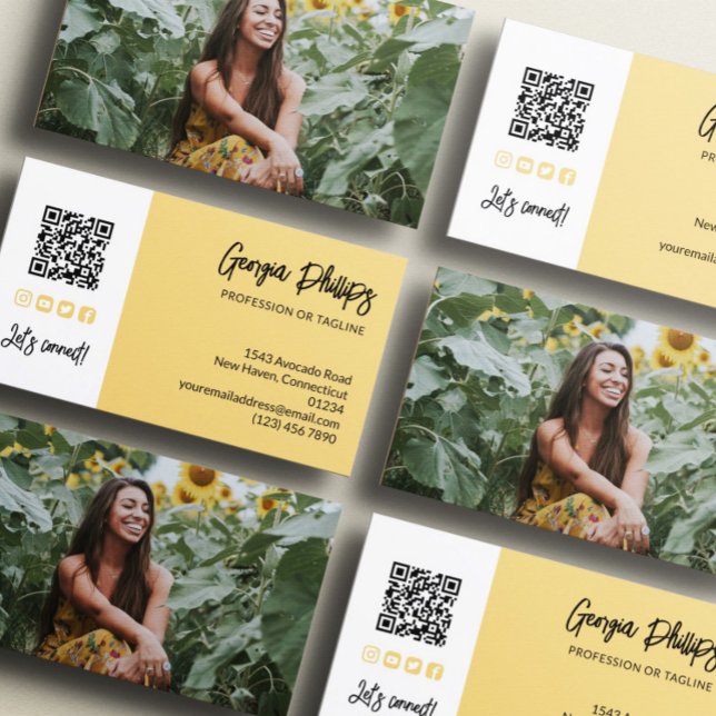 Tarjeta De Visita Iconos de medios sociales con código QR amarillo s (Subido por el creador)