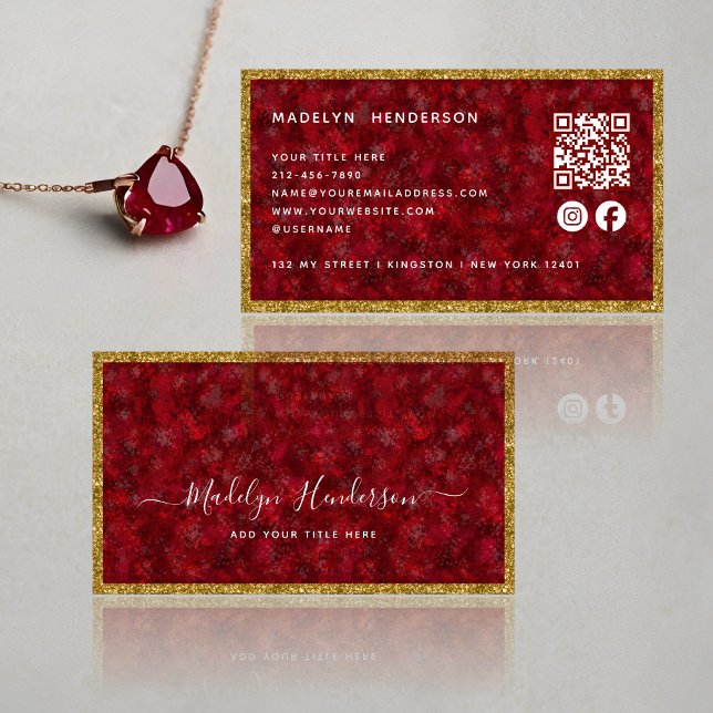 Tarjeta De Visita Iconos de medios sociales QR de Luxury Ruby Gold F (Subido por el creador)