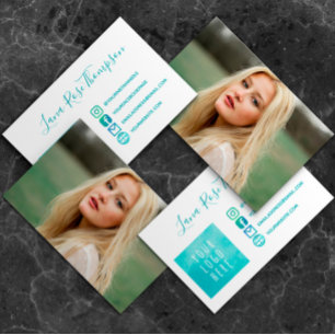 Tarjeta De Visita Iconos de medios sociales Verde azulados foto y lo