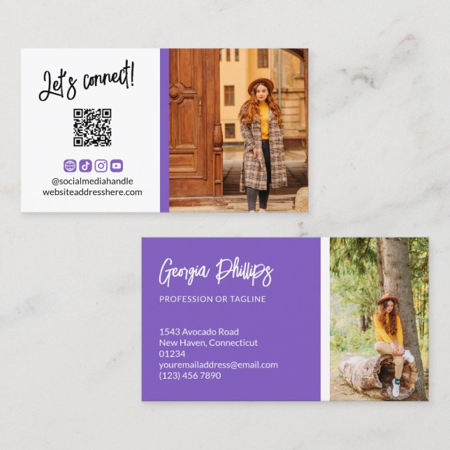 Tarjeta De Visita Iconos de medios sociales violeta azul QR Foto de  (Anverso / Reverso)