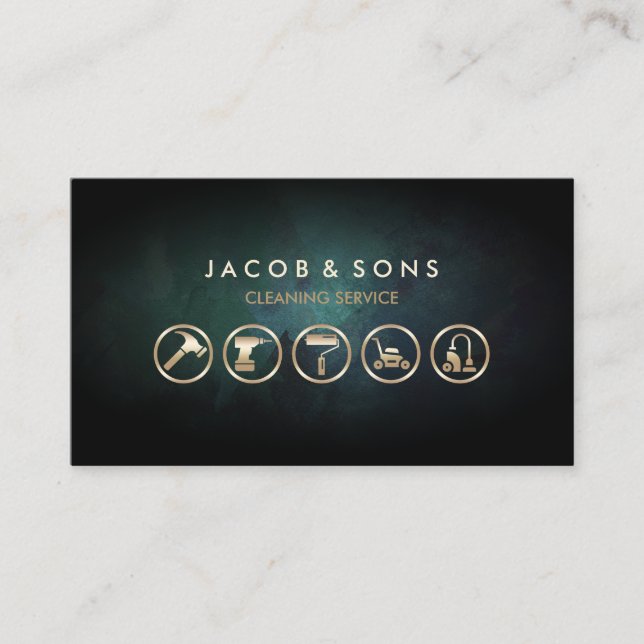 Tarjeta De Visita Iconos de oro del servicio de limpieza (Anverso)