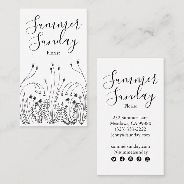 Tarjeta De Visita Iconos de paisajismo florista de la línea del jard (Anverso / Reverso)