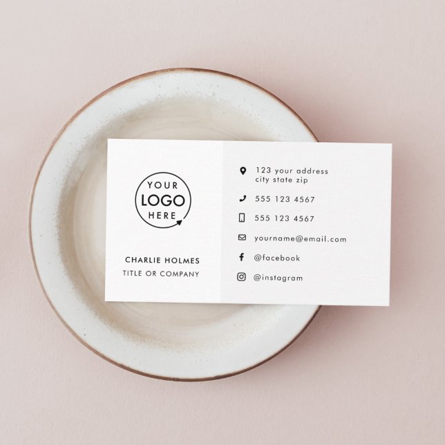 Tarjeta De Visita Iconos de Personalizado de logotipos mínimos moder (A versatile white business card design perfect for any brand or professional)