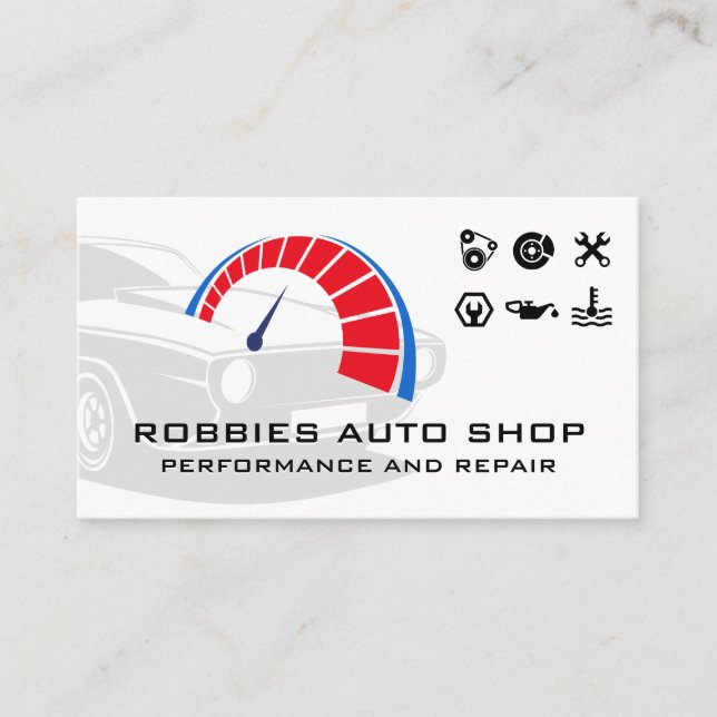 Tarjeta De Visita Iconos de piezas automáticas de rendimiento (Anverso)