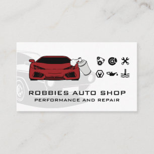Tarjeta De Visita Iconos de piezas automáticas de rendimiento   Coch