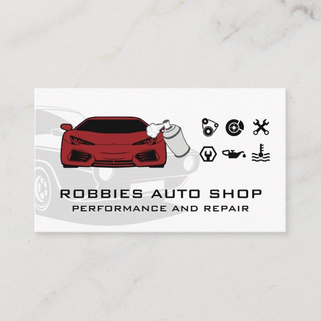 Tarjeta De Visita Iconos de piezas automáticas de rendimiento | Coch (Anverso)