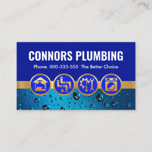 Tarjeta De Visita Iconos De Plomería Sobre Las Gotas De Agua Azules