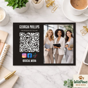 Tarjeta De Visita Iconos de redes sociales con foto de código QR bla