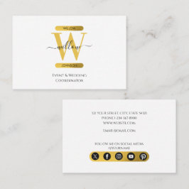 Tarjeta De Visita Iconos de redes sociales con monograma dorado y bl