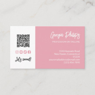 Tarjeta De Visita Iconos de redes sociales de código QR de foto rosa