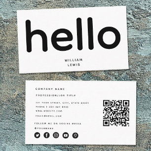 Tarjeta De Visita Iconos de redes sociales de código QR 'Hola' minim