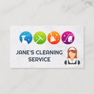 Tarjeta De Visita Iconos de servicio de limpieza   Iconos Maid