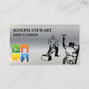 Tarjeta De Visita Iconos de servicio de limpieza   Steamer   Limpiad
