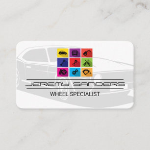 Tarjeta De Visita Iconos de servicios de automóvil   Cuidado del coc