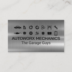 Tarjeta De Visita Iconos de servicios de automóvil   Metálico