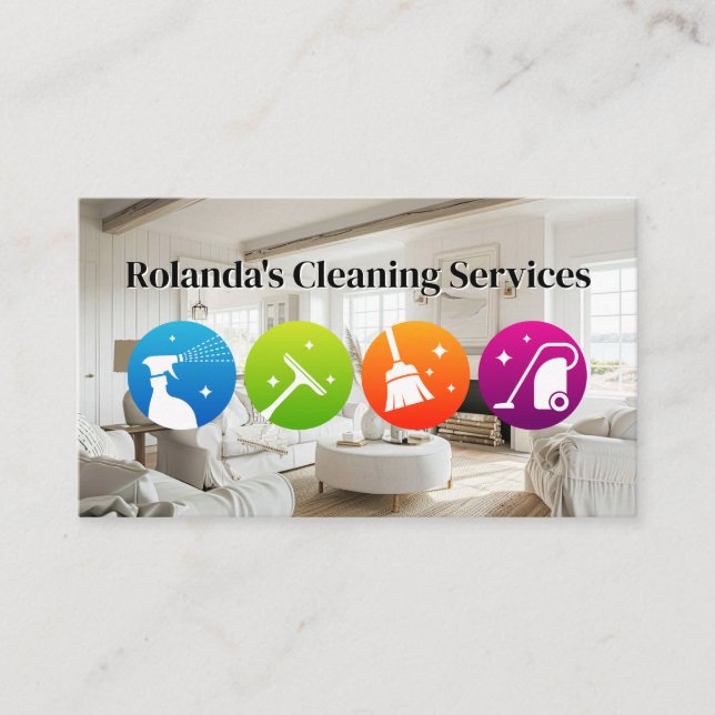 Tarjeta De Visita Iconos de servicios de limpieza | Sala de estar mo (Anverso)