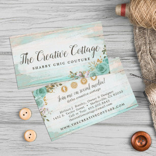 Tarjeta De Visita Iconos de Shabby Chic Floral Rustic Wood en medios